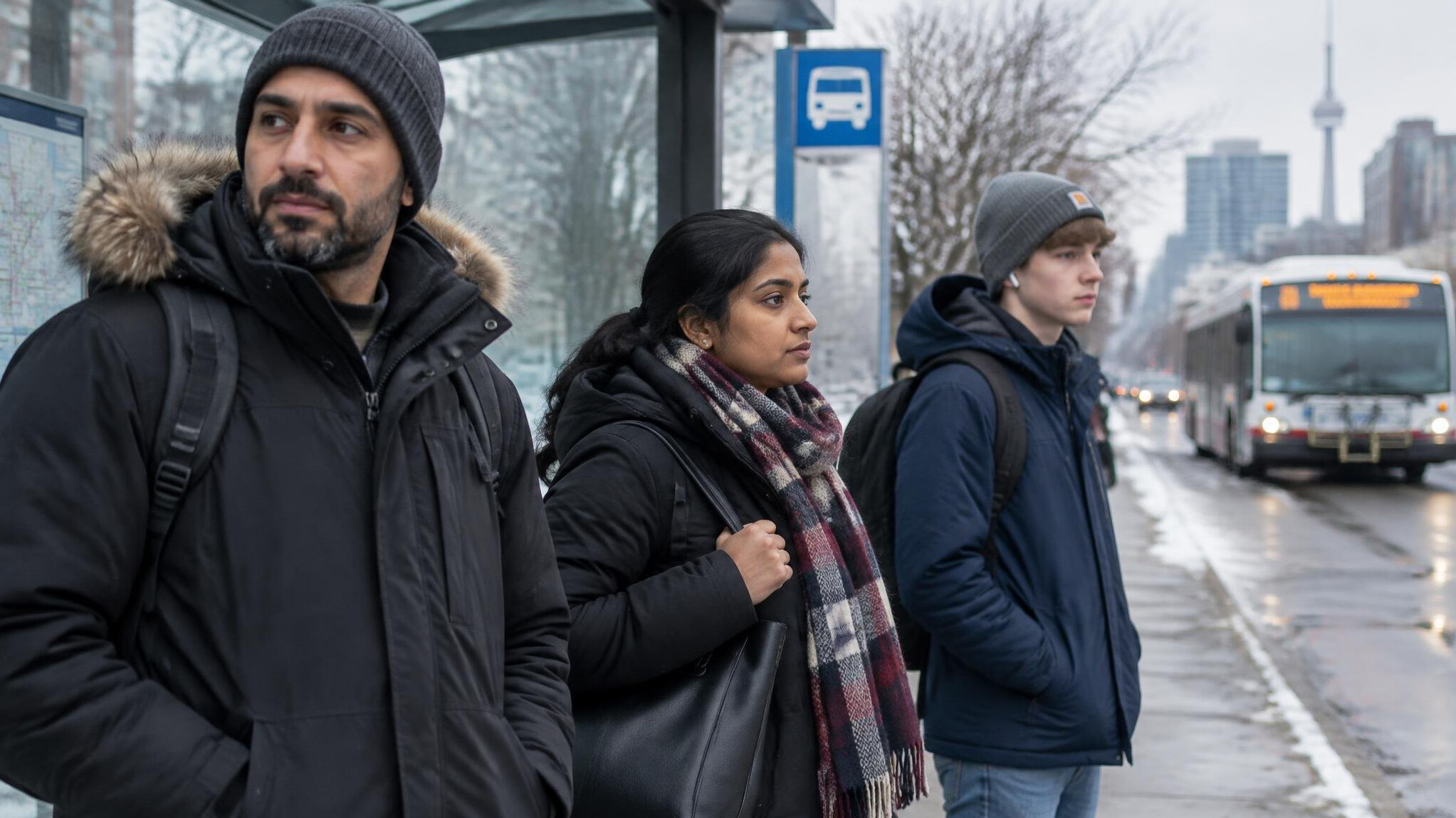 Passengers waiting for a city bus